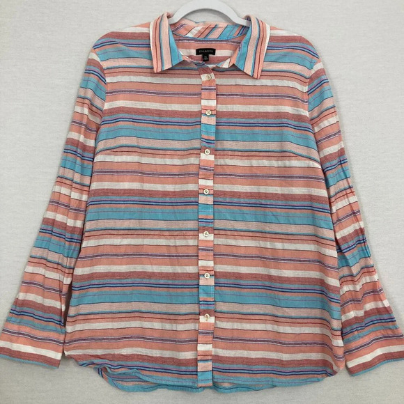Talbots Pink Blue Striped Cotton Office Career Long Sleeve Button Down XL - Picture 1 of 9